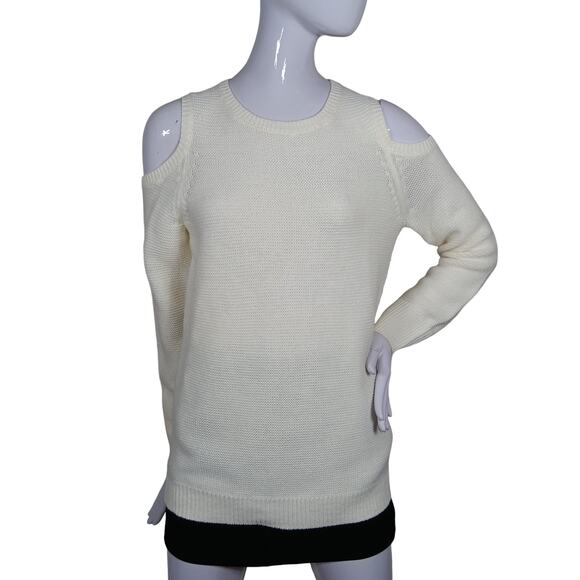 Mossimo Knit Sweater Top Size Small Off White Cold Shoulders Long Sleeve - Picture 1 of 9